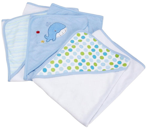 Spasilk Hooded Towel Set for Newborn Boys and Girls, Soft Terry Baby Towels, Baby Bath Essentials, Ideal, Blue Whale, Pack of 3...