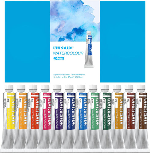 AUREUO Artist Grade Watercolor Paint Set 12 Colors x 0.27 fl oz / 8ml - Non-Toxic Watercolor Tubes for Professional Artists...