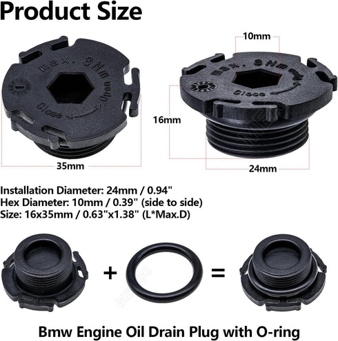 5 PCS Engine Oil Pan Drain Plug with O-Ring Seal 11137605018 Fit for Rear-Wheel Drive BMW 228i 320i 328i 428i 528i X1 X3 Z4...