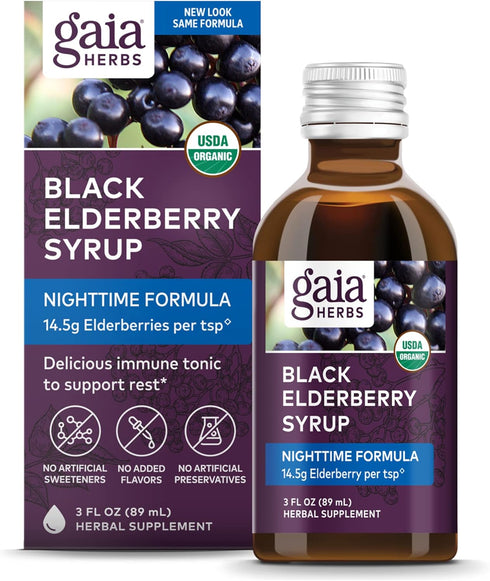 Gaia Herbs Black Elderberry, NightTime Syrup - Immune Support Supplement - with Organic Black Elderberries, California Poppy & Lemon Balm for Rest...