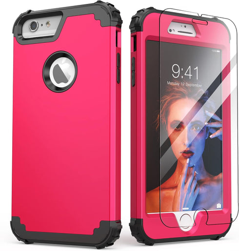 IDweel for iPhone 6S Plus Case with Tempered Glass Screen Protector, for iPhone 6 Plus Case, 3 in 1 Shockproof Slim Hybrid Heavy Duty Hard PC Cove...