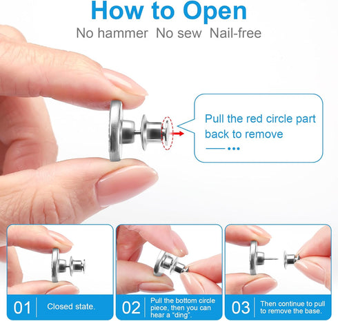 KUNTAERY 8 Sets Button Pins for Jeans, Pants Button Replacement, No Sew Reusable Adjustable Loose Jeans Button Waist Tightener, Reduce Too Big Pan...