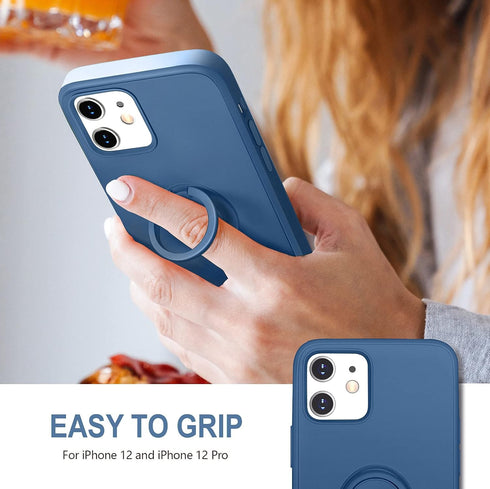 Hython Case for iPhone 12 Case & iPhone 12 Pro Case with Ring Stand, 360° Rotatable Ring Holder Magnetic Kickstand, Shockproof Rubber Protective P...
