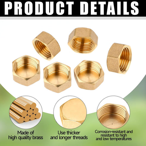 6 Pcs Brass Blanking Nut Cap, 3/4" Female Blanking Stop Cap with Washers, Plumbing Fittings for Washing Machine Radiator Valve Faucets Tap(3/4 inc...