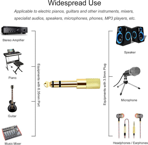 [Updated Version 5-Pack Stereo Audio Adapter 6.35mm (1/4 inch) Male to 3.5mm (1/8 inch) Female Headphone Jack...