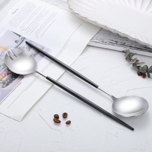 Salad Servers,Spoon and Fork Set 11.41 inch,18/10 Stainless Steel Salad Serving Titanium Plating (black silver)...