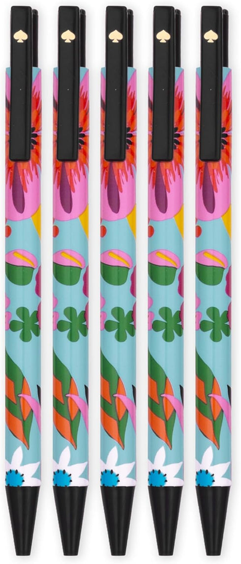 Kate Spade New York Black Ink Pen Set of 5, Cute Click Pens, Plastic Retractable Pens for Writing and Journaling (Safari Floral)...
