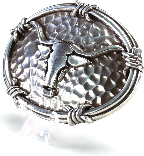 ARIAT Men's Western Buckle, Antique Silver with Steer Head Motif and Barbwire Edging-A37050...