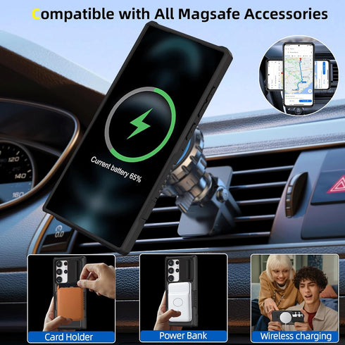 for Samsung Galaxy S22 Ultra Case Compatible with MagSafe Galaxy S22 Ultra Case Magnetic,with Screen Protector,with Magnetic Stand&Camera Cover Pr...