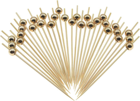Minisland Gold Pearl Cocktail Picks, 4.7 Inch Long Bamboo Fancy Toothpicks for Appetizers, Decorative Christmas New Year Holiday Party Food Drink ...