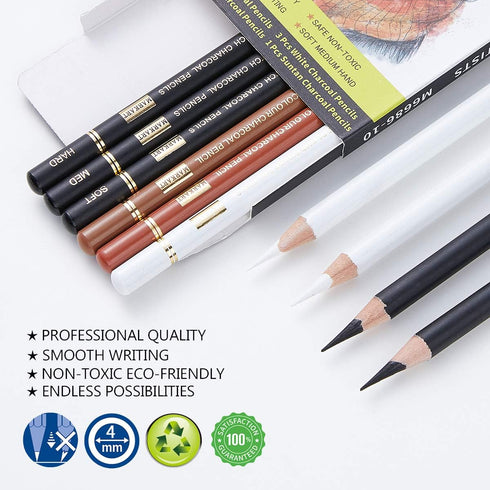 MARKART Charcoal Pencils for Drawing, 10 Pack Black & White Charcoal Pencils for Sketching, Shading, Blending, Artist Pencil for Beginners & Artis...