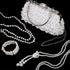 4 Pcs 1920s Pearl Jewelry Set, Include Beaded Pearl Clutch Bag with Chain, Dangle Faux Pearl Drop Earrings, Multi Strands Bracelet and Long Neckla...