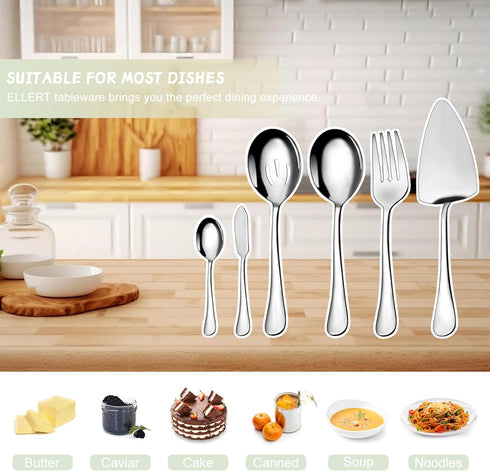 Serving Utensil Set,6piece Serving Utensil Setwith Serving Spoons?Serving Forks?Serving Tongs Soup Ladle and Pie Server Buffet Catering Serving Ut...