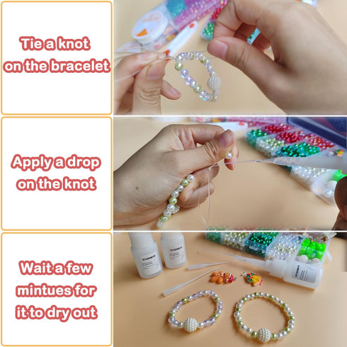 3PCS Professional Bracelet Kont Fixing Drip for Elastic String, Keep Bracelet String Knot Stay Tied for DIY Craft Jewelry Making Kit...