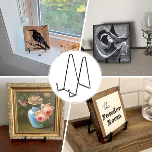 8 Pack Plate Stands for Display, 6 Inch Metal Square Picture Frame Easel Stands for Plates, Book, Photo Easel ( Black )...