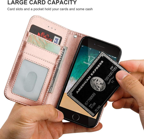 Bocasal for iPhone SE (2022)/SE (2020)/8/7 Wallet Case with Card Holder PU Leather Magnetic Detachable Kickstand Shockproof Wrist Strap Removable ...