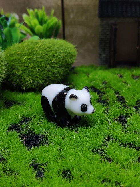 WitnyStore Tiny 1¼" Standing Panda Figurine - Miniature Hand Made Painted Ceramic Giant Pandas Black White Bear Asian Wildlife Wild Animals Cute P...