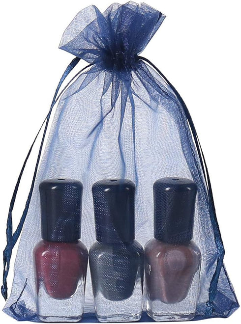 HRX Package 100pcs Organza Gift Bags Navy Blue, 4 x 6 inch Mesh Jewelry Pouches Drawstring Party Favor Bags for Small Sample Christmas Candy...