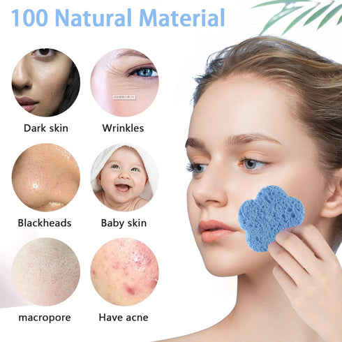 50-Count Facial Sponges Compressed Facial Sponges Natural Facial Cleansing Sponges Pads Cute Flower Shape Exfoliating Sponges for Cleansing Reusab...