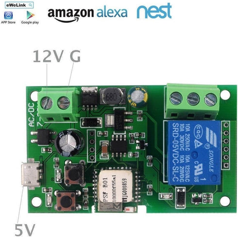 1 Channel WiFi Momentary Inching Relay Self-Lock Switch Module,DIY WiFi Garage Door Opener, Work with Alexa Google Home Nest IFTTT......