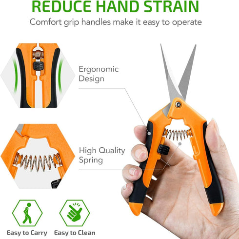 iPower 6.5 Inch Gardening Scissors Hand Pruner Pruning Shear with Straight Stainless Steel Blades, Orange, 1-Pack...