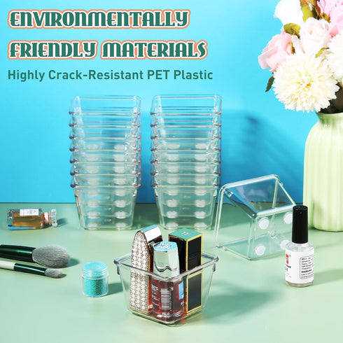 Tioncy 8 Pcs Clear Drawer Organizers 3" x 3" x 2" Stackable Small Makeup Vanity Storage Bins Small Desk Drawer Organization Clear Container Divide...