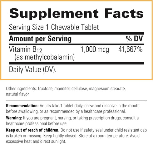 Integrative Therapeutics - B12-Active - Fast-Absorbing -Methylcobalamin - Cherry Flavored - 30 Chewable Tablets...