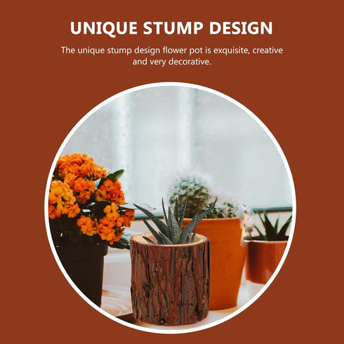 Imitation Wood Pile Flower Pot: Bonsai Tree Plant Pot Decorative Rustic Stump Cactus Container Rustic Planter Miniature Succulent Pot for Garden I...