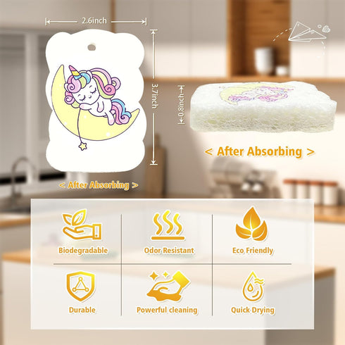 9 Pack Cartoon Dish Sponges for Washing, Eco Friendly Heavy Duty Kitchen Sponges, Compressed Non-Scratch Scrub with Ropes for Household, Cookware,...