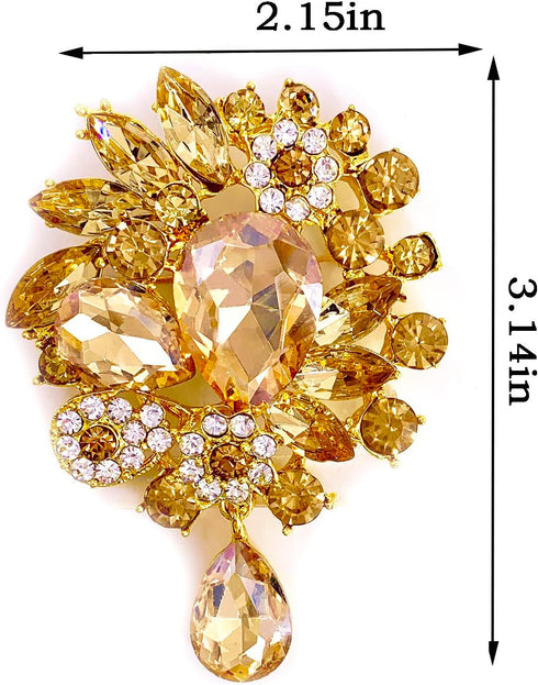 LAXPICOL Vintage Wedding Bridal Big Blue Crystal Rhinestone Tear drop Brooch Pin for Women...