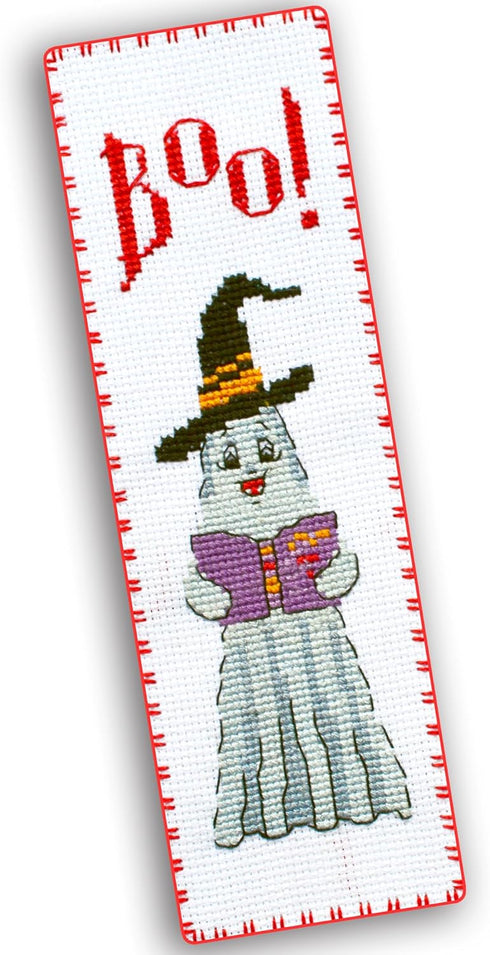 Povitrulya Boo! Halloween Counted cross Stitch Bookmark Kit - DIY Embroidery set for Adults with Paper pattern, 16-count Aida Canvas and Presorted...