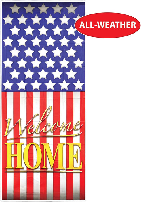 Beistle 2 Pack Plastic Welcome Home Door Covers, 6’ x 30”- American Flag Decor, Patriotic Holiday Supplies, Porch Decorations...