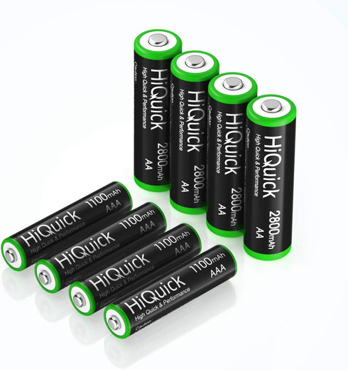 HiQuick AA AAA Rechargeable Batteries Combo - 2800mAh AA Rechargeable Batteries (4 Pack) and 1100mAh AAA Rechargeable Batteries (4 Pack), Performa...