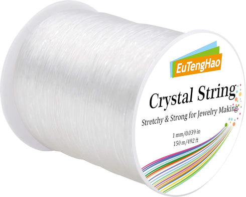 EuTengHao 1mm Crystal Elastic String for Bracelets, 150m/492ft Clear Stretchy Cord for Jewelry Making, Beading String With Bead Stretch...
