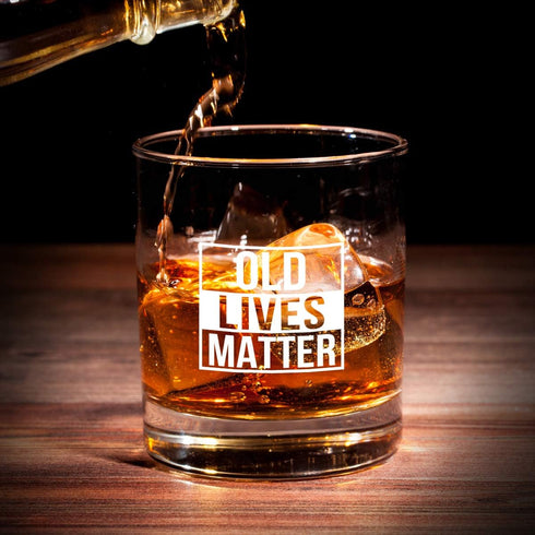 Old Lives Matter Whiskey Scotch Glass 11 oz- Funny Birthday or Retirement Gift for Senior Citizens- Old Fashioned Whiskey Glasses- Classic Lowball...