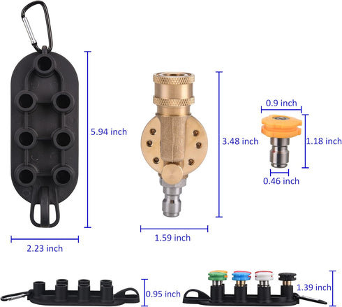 PWACCS Pressure Washer Pivoting Coupler Kit, 240 Degree Rotation, Pressure Washer Accessories Kit Including Gutter Cleaner Attachment and 7 Spray ...