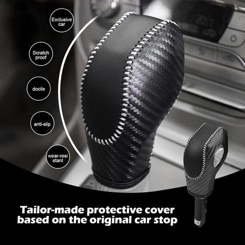 1 PC Auto Gear Shift Knob Cover, Shifter Knob Trim, Leather Handbrake Cover, Car Interior Accessories, Compatible with Ford (Black & White)...