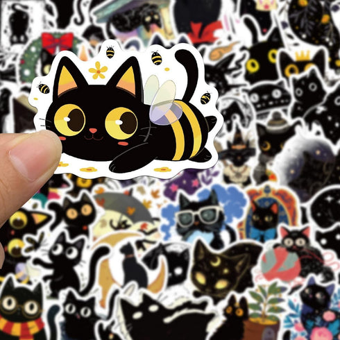 50 PCS Black Cat Stickers, Aesthetic Vinyl Waterproof Stickers for Water Bottles Laptop Phone Case Luggage Car, Black cat Stickers for Kids Classr...