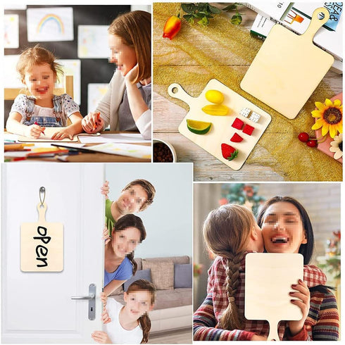 6PCS Unfinished Wooden Mini Cutting Boards with Handle 5.5X9inch Wooden Chopping Board Paddle Board Cooking Butcher Block for Halloween Thanksgivi...
