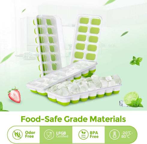 DOQAUS Ice Cube Trays 4 Pack, 56 pcs Silicone Ice Cubes Tray Maker with Spill-Resistant Removable Lid, Easy Release & Pop out, LFGB and BPA Free, ...