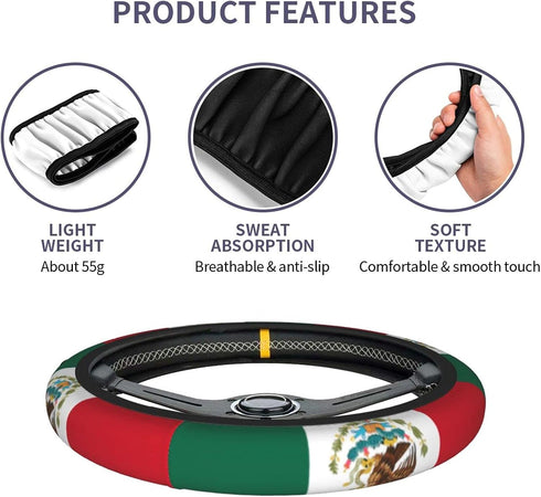 Mexico Flag Pattern Car Steering Wheel Cover Soft Elasticity Universal 15 Inch Car Accessories Steering Wheel Protector for Women Men Girls Lady...