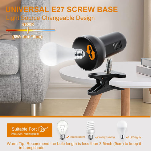 RONG&LAN LED Metal Clip On Light Clip on Lamp for Desk, 360° Adjustable Clamp Reading Light for Bed, Eye-Friendly Book Night Light for Desk Bed Ta...