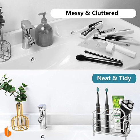 Urbanstrive 304 Stainless Steel Bathroom Toothbrush Holder Toothpaste Holder Stand Bathroom Accessories Organizer (Silver, Small)...