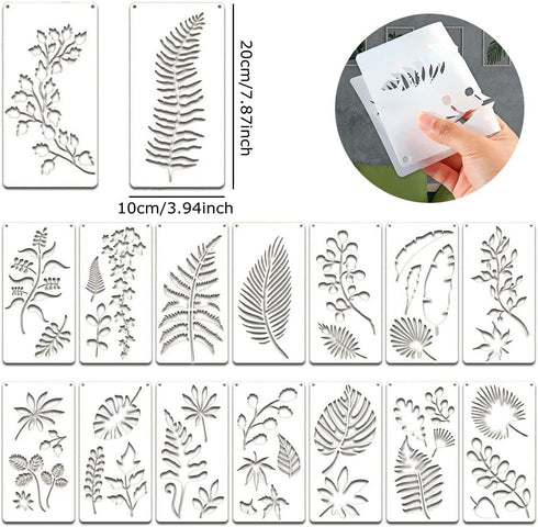 16 Pieces Leaf Stencils Tropical Leaves 42 Patterns Palm Fern Turtle Plant Leaves Template for Painting Reusable Drawing Stencils on Wood Wall Cra...