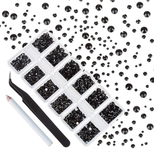 4200 Pieces Flat Back Rhinestones for Craft, Round Crystal Gems Stickers for Clothes, 1.5 mm - 4.8 mm, 6 Sizes (Black)...