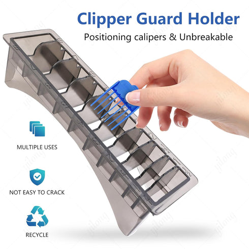 Hair Clipper Guard and Comb Holder Case - Professional Organizer for Universal Hair Clippers with 10 Slots - Rectangular Plastic Guide Comb Storag...