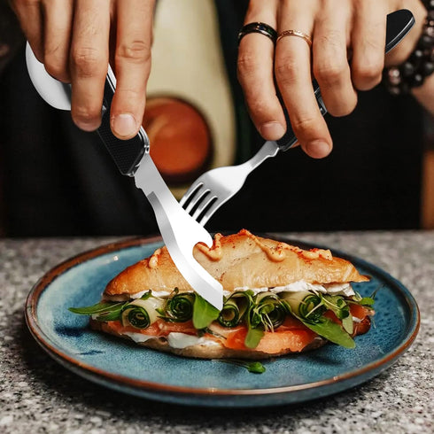 UMEINAC TECH Camping Utensils, 4 in 1 Travel Utensil Set Camping Fork Spoon Knife Set Camp Backpacking Utensils Folding Cutlery Set for Camping Hi...