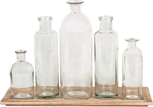 Creative Co-Op Set of 5 Vintage Bottle Vases on Wood Tray...