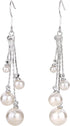 EleQueen Women's Silver-tone Crystal Simulated Pearl 4 Chain Bridal Long Dangle Hook Earrings Ivory Color...