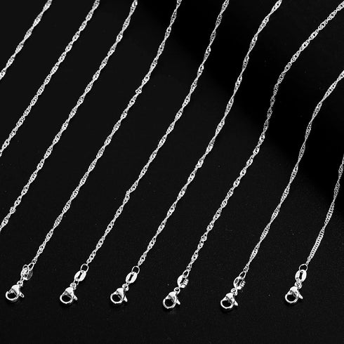 Whaline 24 Pack 24'' Silver Plated Chain Necklace 925 Water Ripple Plated Necklace for Jewelry Making Craft...